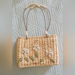 Handcrafted Floral Embellished Straw Bag